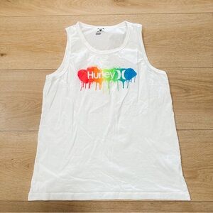 HURLEY White Tank Top with Colorful Brand for Men size M